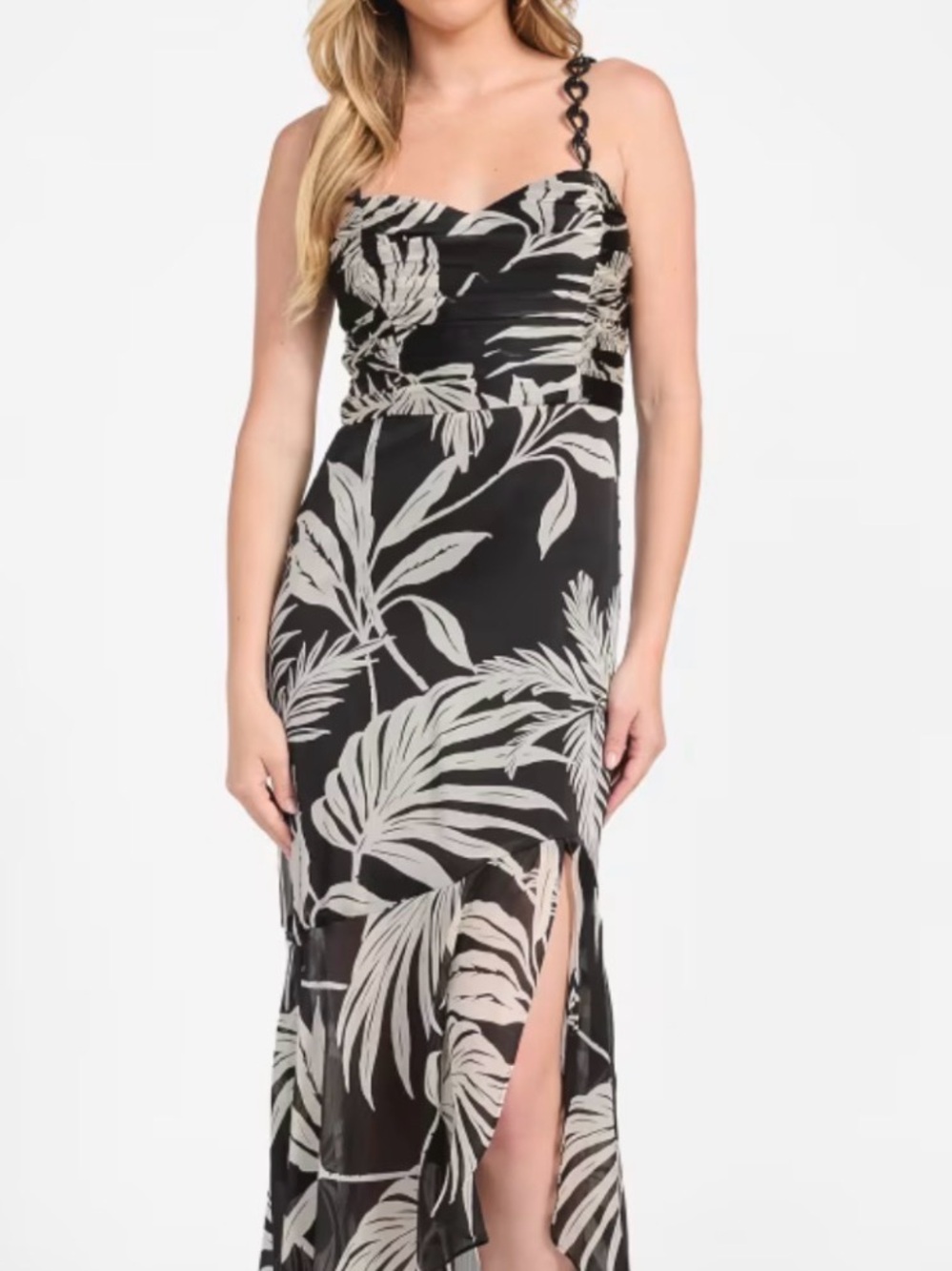 Sienna Sky Women's Size L Black & White Floral Faux Wrap Maxi Dress